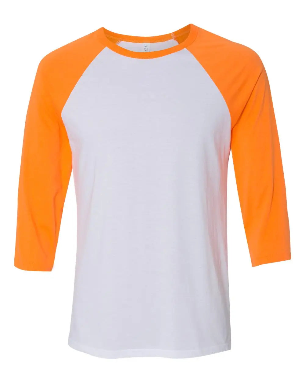 Bella + Canvas 3200c Three-quarter Sleeve Baseball Tee - 3200 - White Neon Orange - White/ / Adult Xs