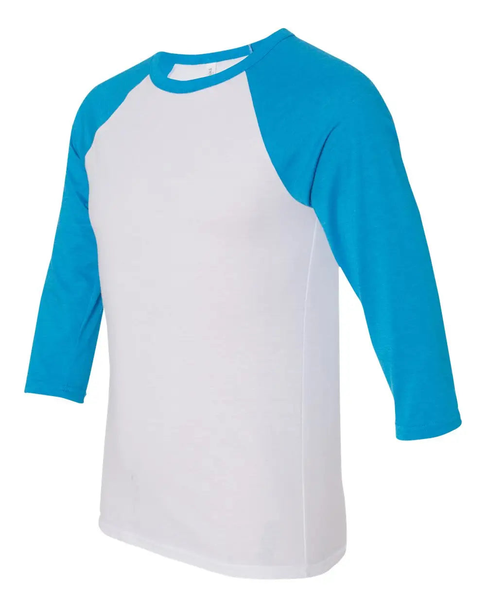 Bella + Canvas 3200c Three-quarter Sleeve Baseball Tee - 3200 - White Neon Blue - White/ / Adult Xs