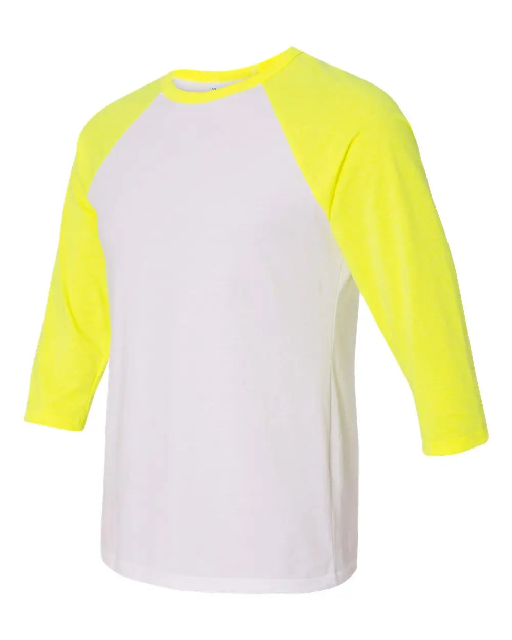 Bella + Canvas 3200c Three-quarter Sleeve Baseball Tee - 3200 - White Neon Yellow - White/ / Adult Xs