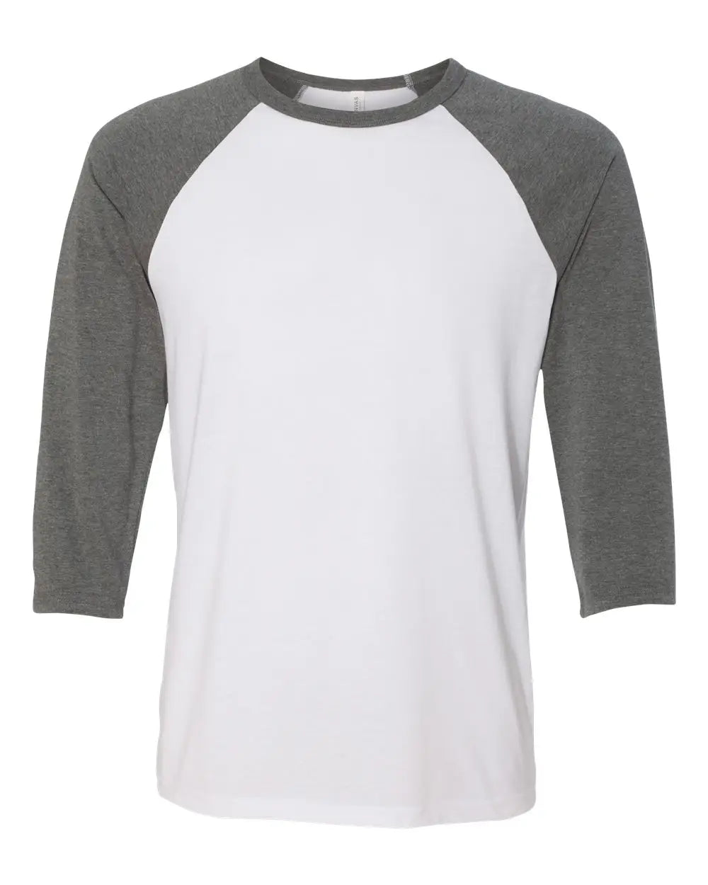 Bella + Canvas 3200c Three-quarter Sleeve Baseball Tee - 3200 - White Deep Heather - White/ / Adult Xs