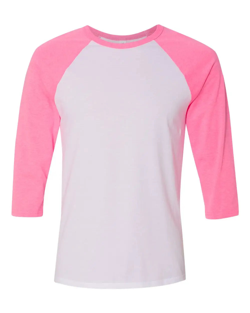 Bella + Canvas 3200c Three-quarter Sleeve Baseball Tee - 3200 - White Neon Pink