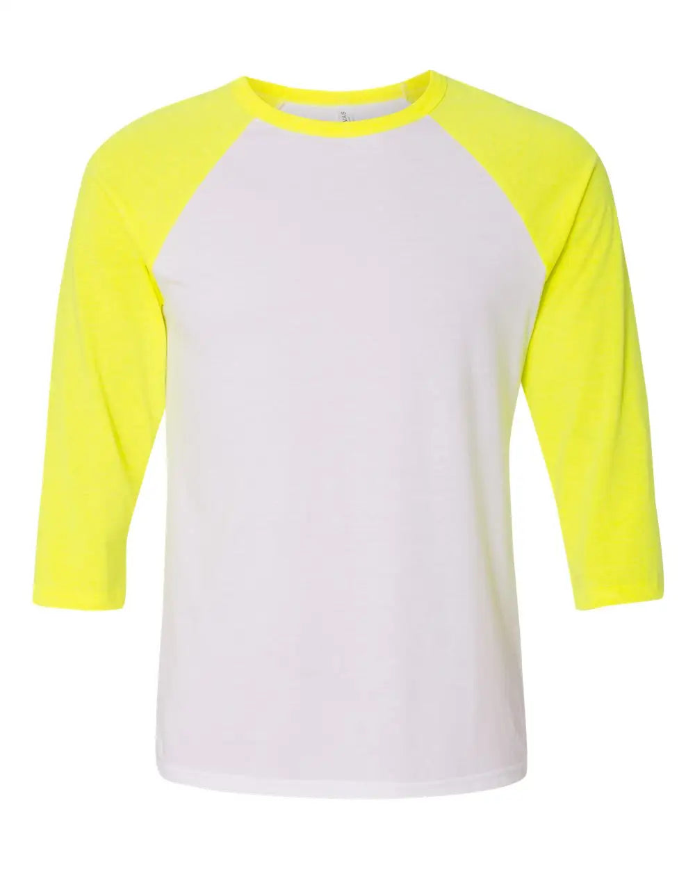 Bella + Canvas 3200c Three-quarter Sleeve Baseball Tee - 3200 - White Neon Yellow
