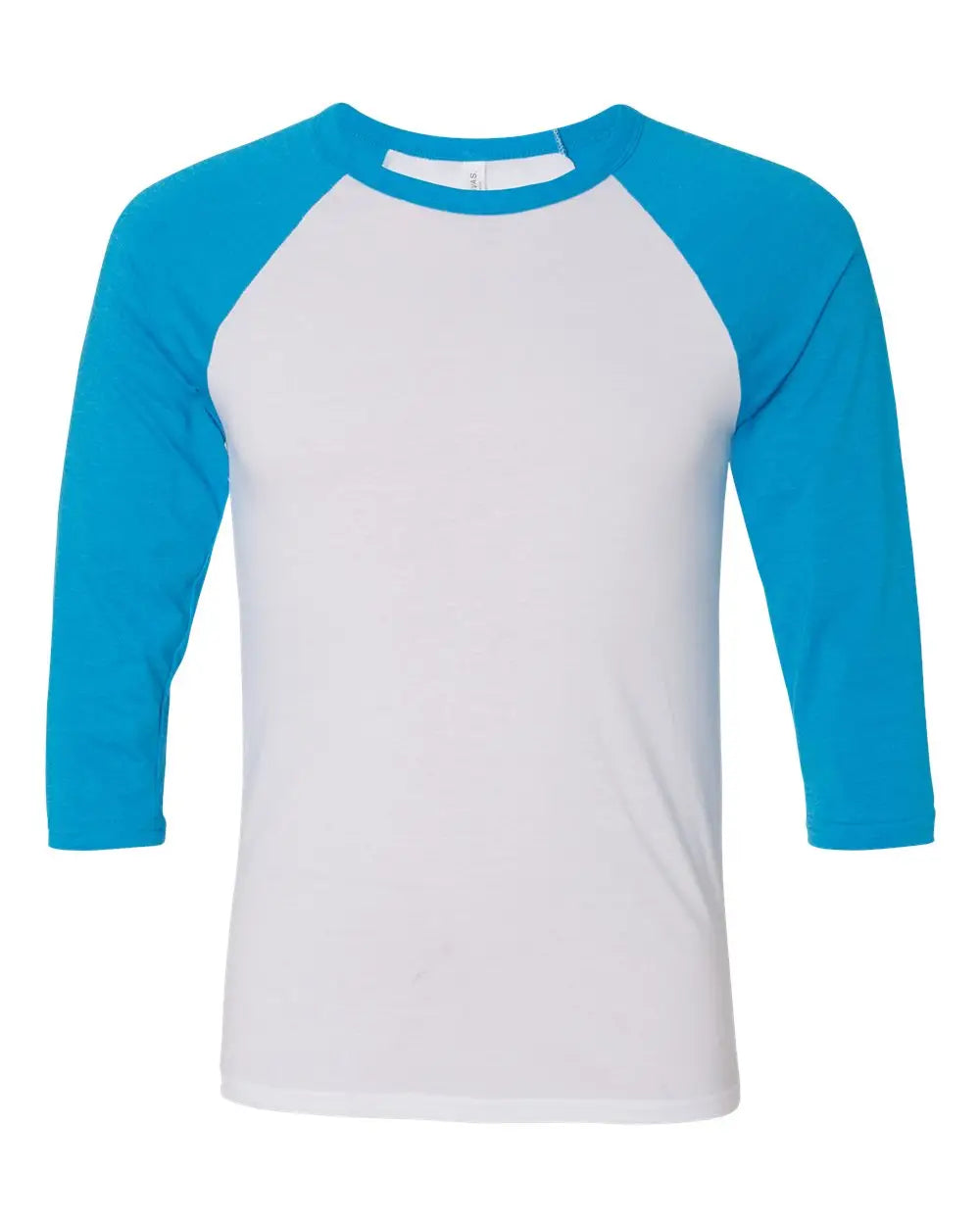 Bella + Canvas 3200c Three-quarter Sleeve Baseball Tee - 3200 - White Neon Blue