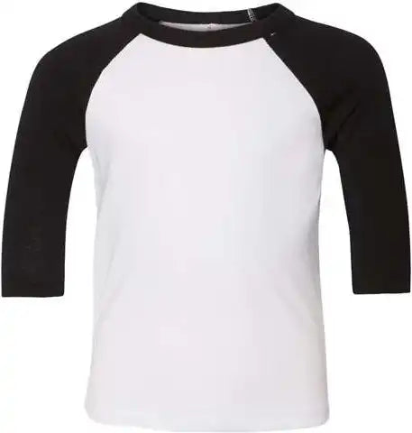 Bella + Canvas 3200t Toddler Three Quarter Sleeve Baseball Tee White Black