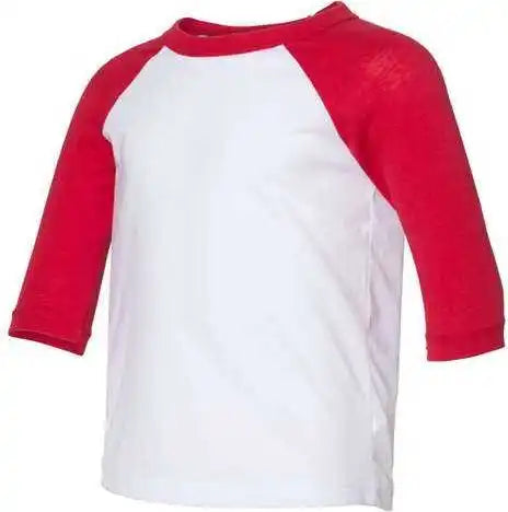 Bella + Canvas 3200t Toddler Three Quarter Sleeve Baseball Tee White Red