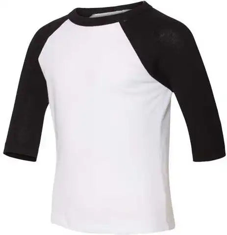 Bella + Canvas 3200t Toddler Three Quarter Sleeve Baseball Tee White Black