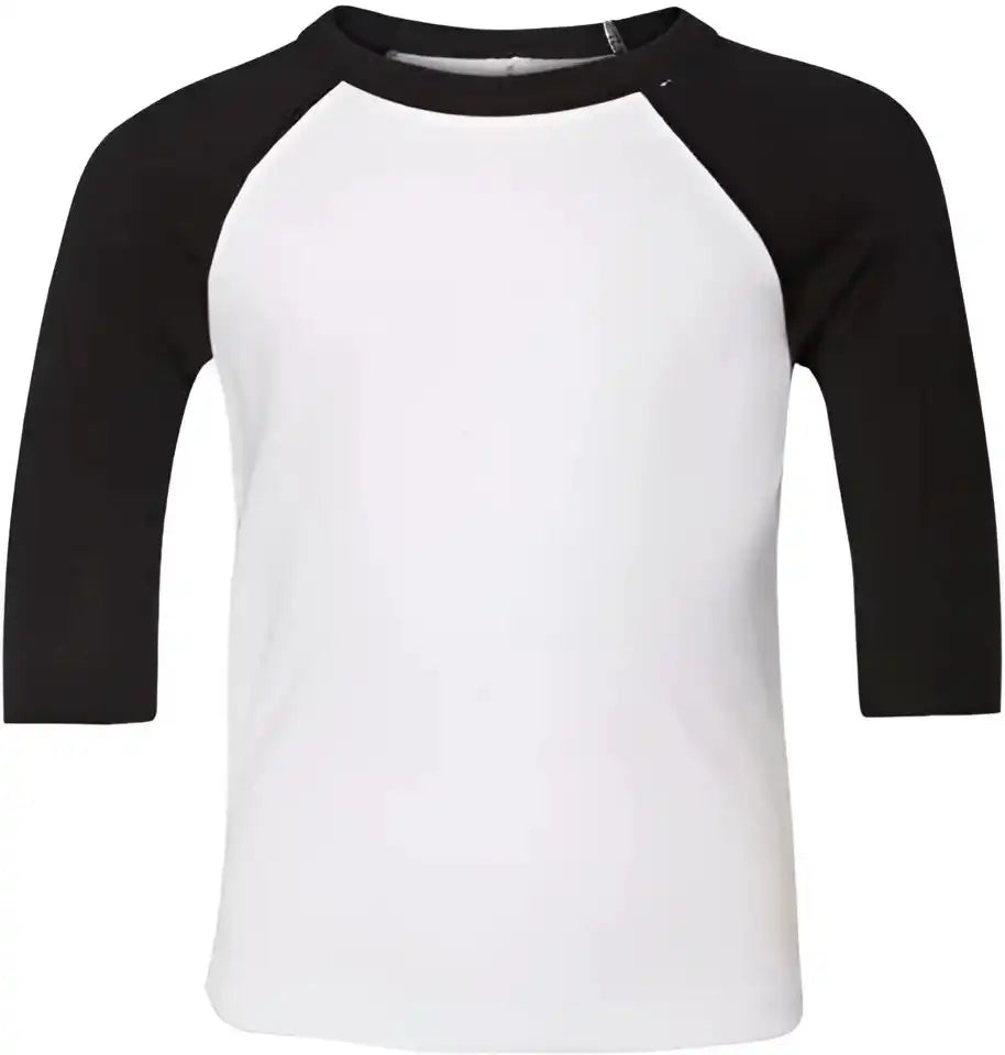 Bella + Canvas 3200t Toddler Three Quarter Sleeve Baseball Tee White Black