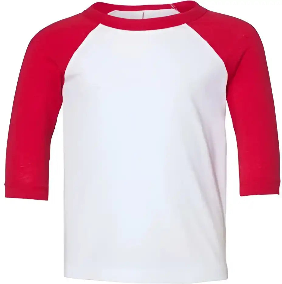 Bella + Canvas 3200t Toddler Three-quarter Sleeve Baseball Tee - White Red