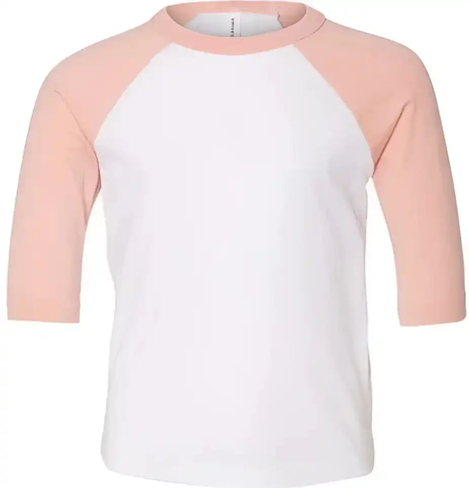 Bella + Canvas 3200t Toddler Three Quarter Sleeve Baseball Tee White Heather Peach