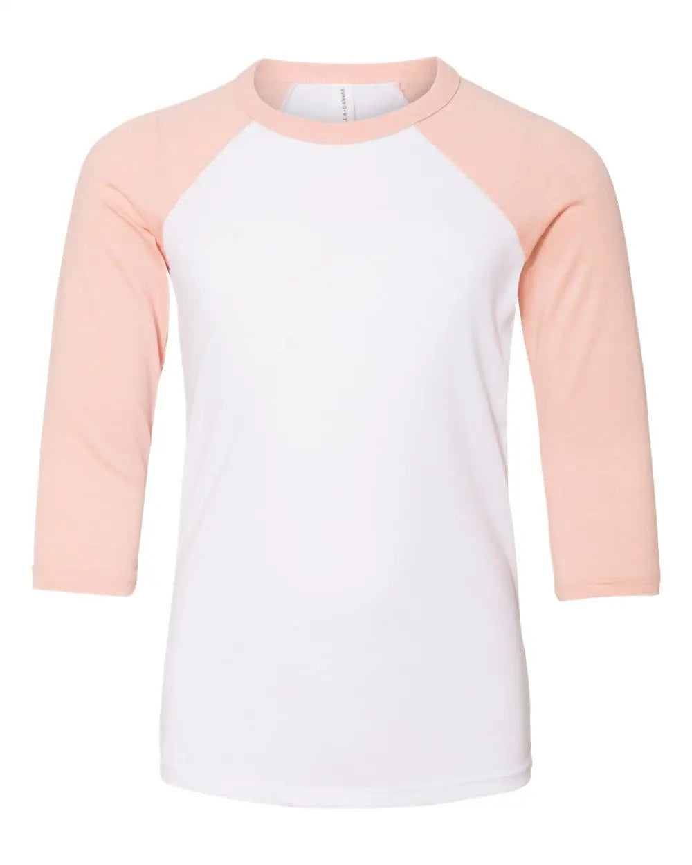 Bella + Canvas 3200y Youth Three-quarter Sleeve Baseball Tee - White Heather Peach - Sand / s