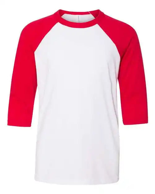 Bella + Canvas 3200y Youth Three-quarter Sleeve Baseball Tee - White Red