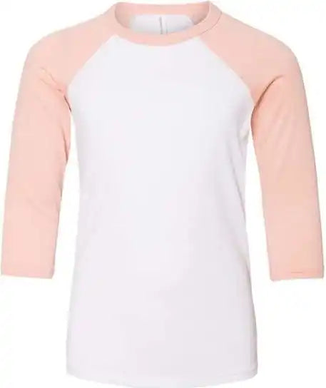 Bella + Canvas 3200y Youth Three-quarter Sleeve Baseball Tee - White Heather Peach