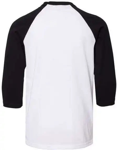 Bella + Canvas 3200y Youth Three Quarter Sleeve Baseball Tee White Black
