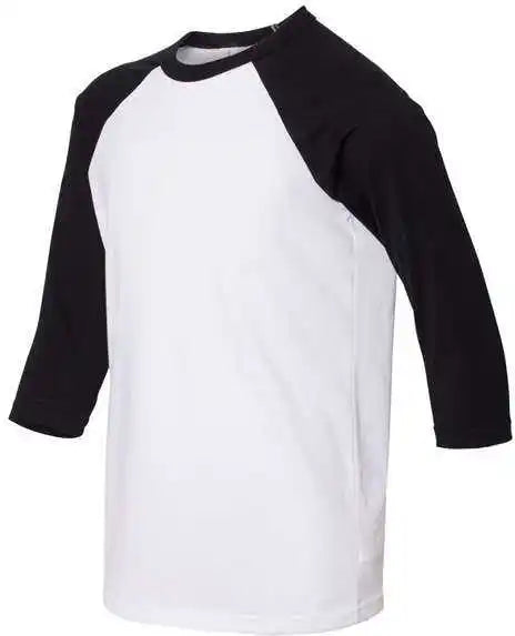 Bella + Canvas 3200y Youth Three Quarter Sleeve Baseball Tee White Black