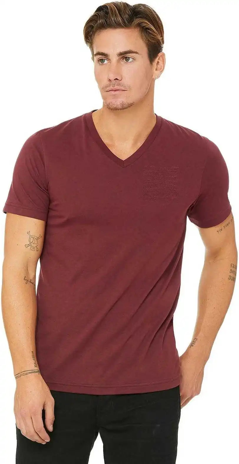Bella + Canvas 3415 Unisex Triblend Short Sleeve V-neck Tee - Cardinal