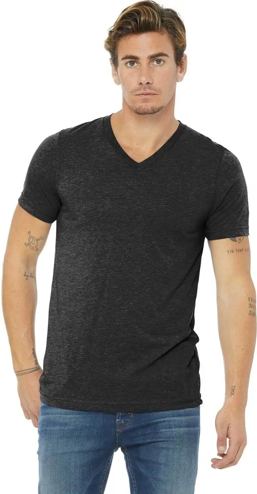 Bella + Canvas 3415 Unisex Triblend Short Sleeve V-neck Tee - Charcoal-black