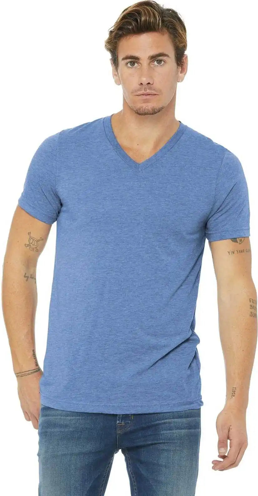 Bella + Canvas 3415 Unisex Triblend Short Sleeve v Neck Tee Blue