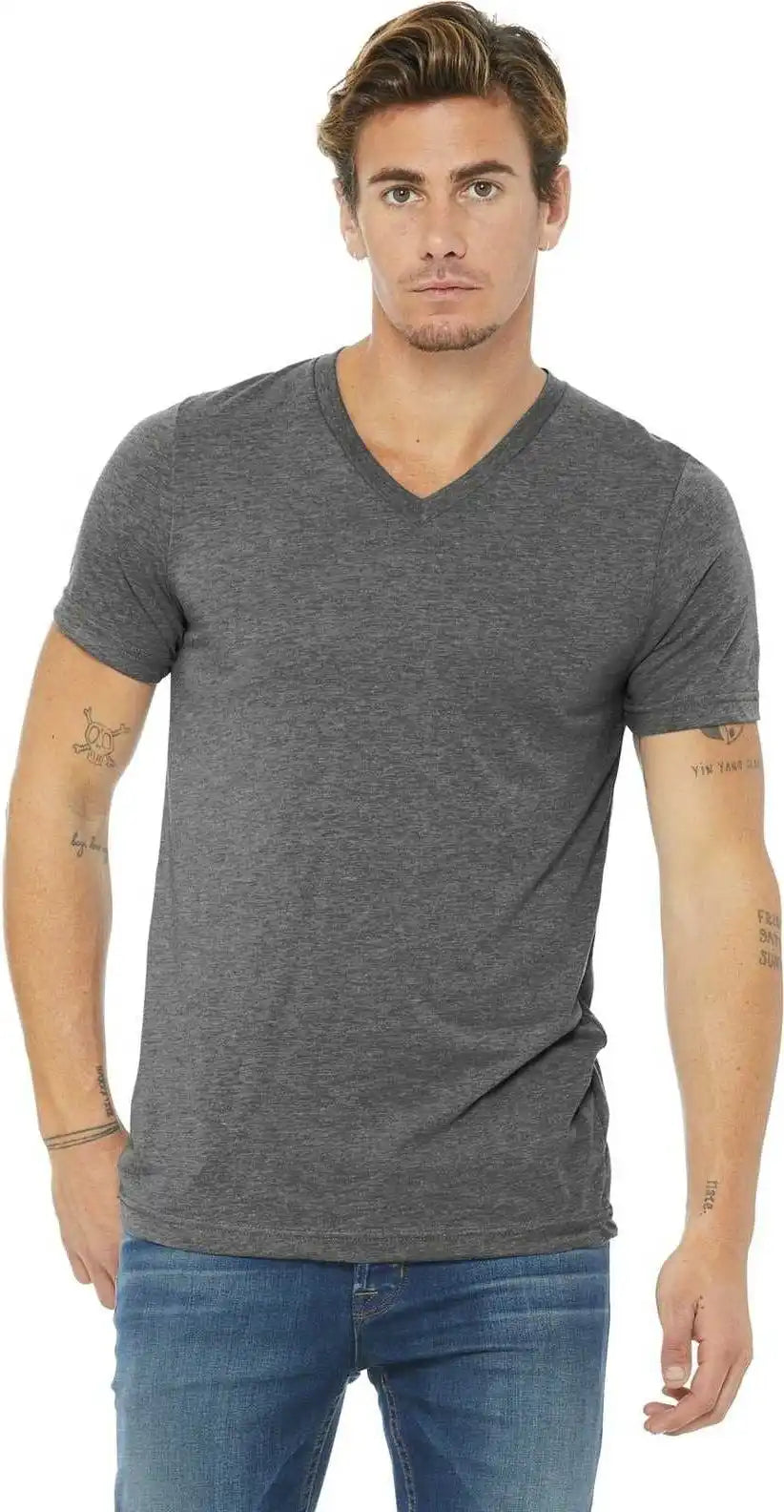 Bella + Canvas 3415 Unisex Triblend Short Sleeve V-neck Tee - Gray