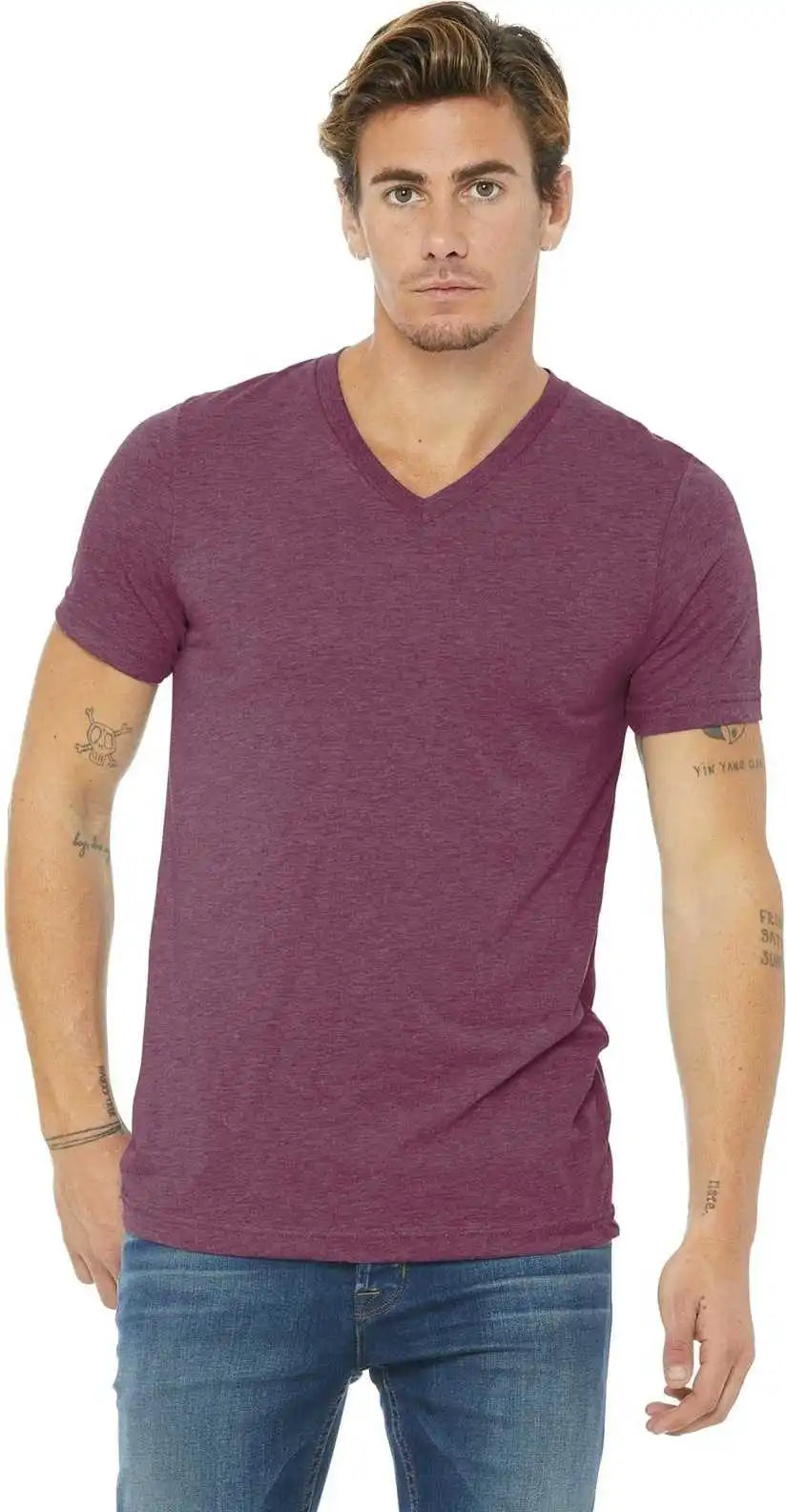 Bella + Canvas 3415 Unisex Triblend Short Sleeve v Neck Tee Maroon