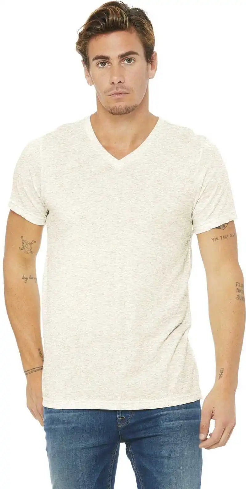 Bella + Canvas 3415 Unisex Triblend Short Sleeve V-neck Tee - Oatmeal
