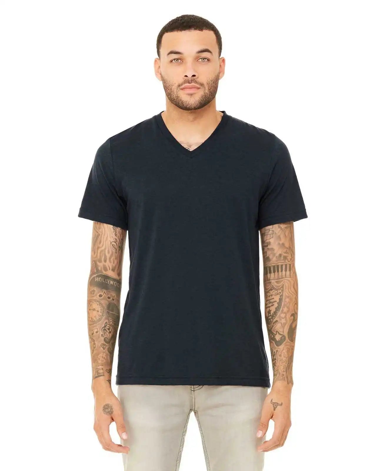 Bella + Canvas 3415 Unisex Triblend Short Sleeve v Neck Tee Solid Navy