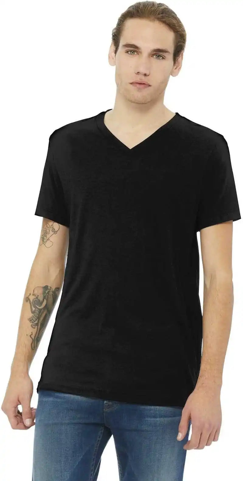 Bella + Canvas 3415 Unisex Triblend Short Sleeve v Neck Tee Solid Black
