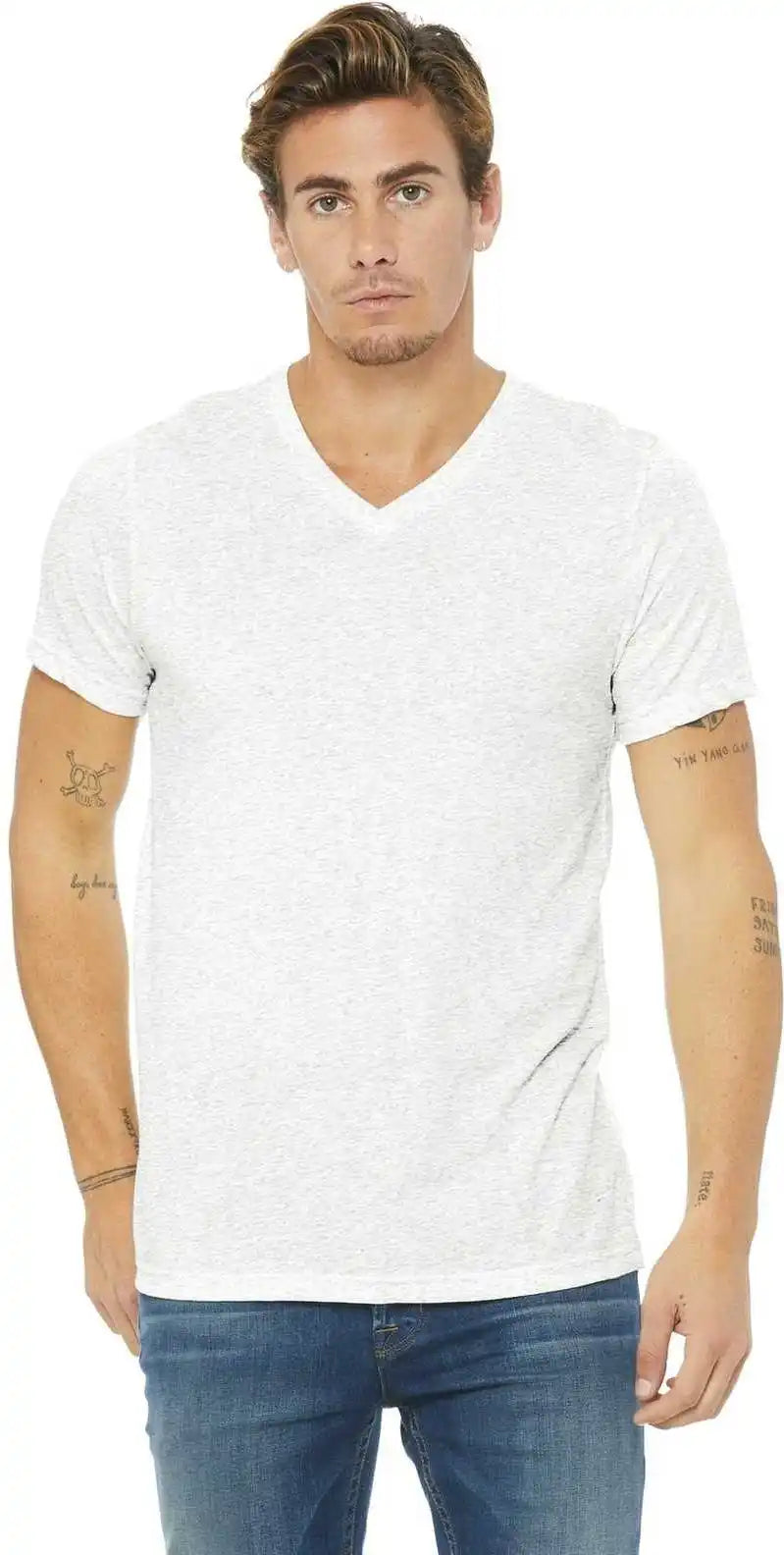 Bella + Canvas 3415 Unisex Triblend Short Sleeve V-neck Tee - White Fleck