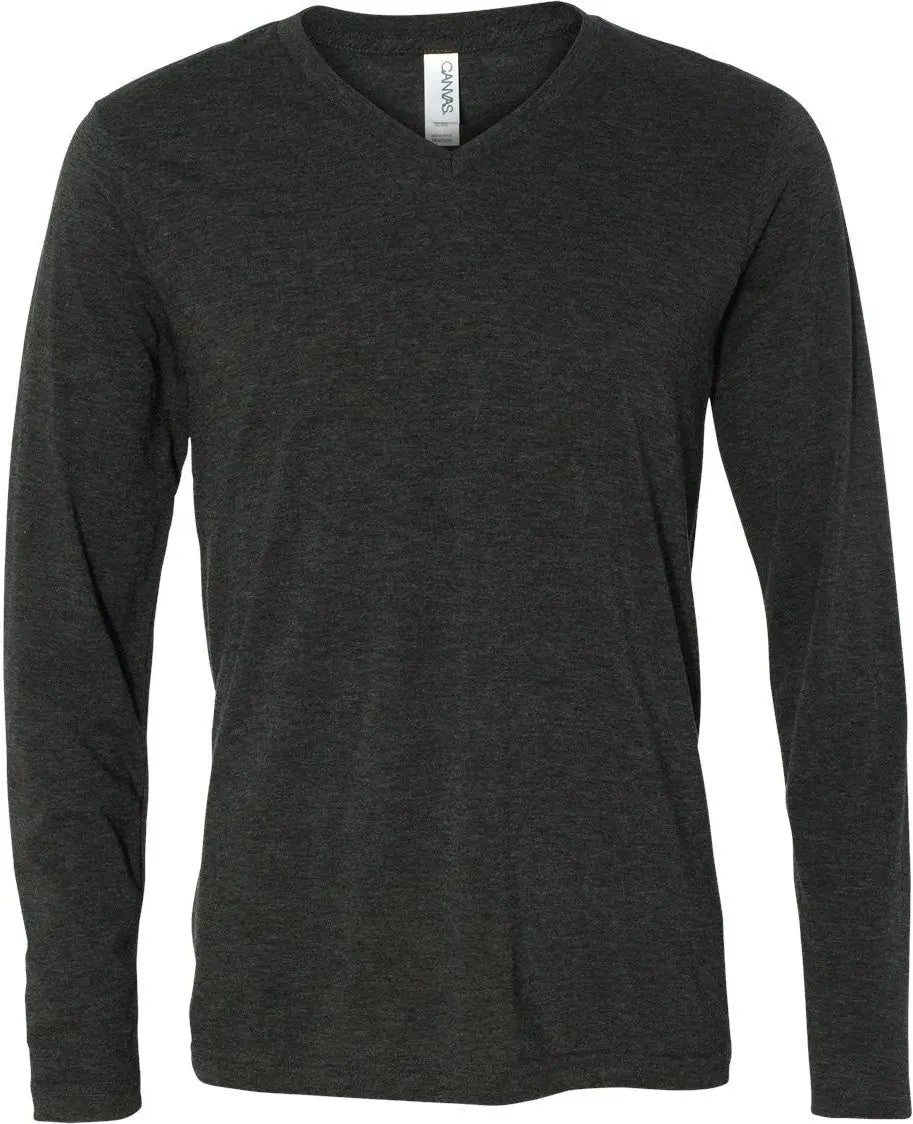 Bella + Canvas 3425c Long Sleeve V-neck Tee - 3425 - Charcoal Black Triblend - Adult Xs