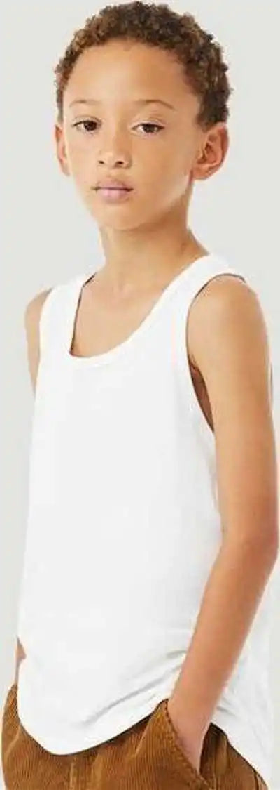Bella + Canvas 3480ycvc Youth Heather Cvc Tank Solid White Blend