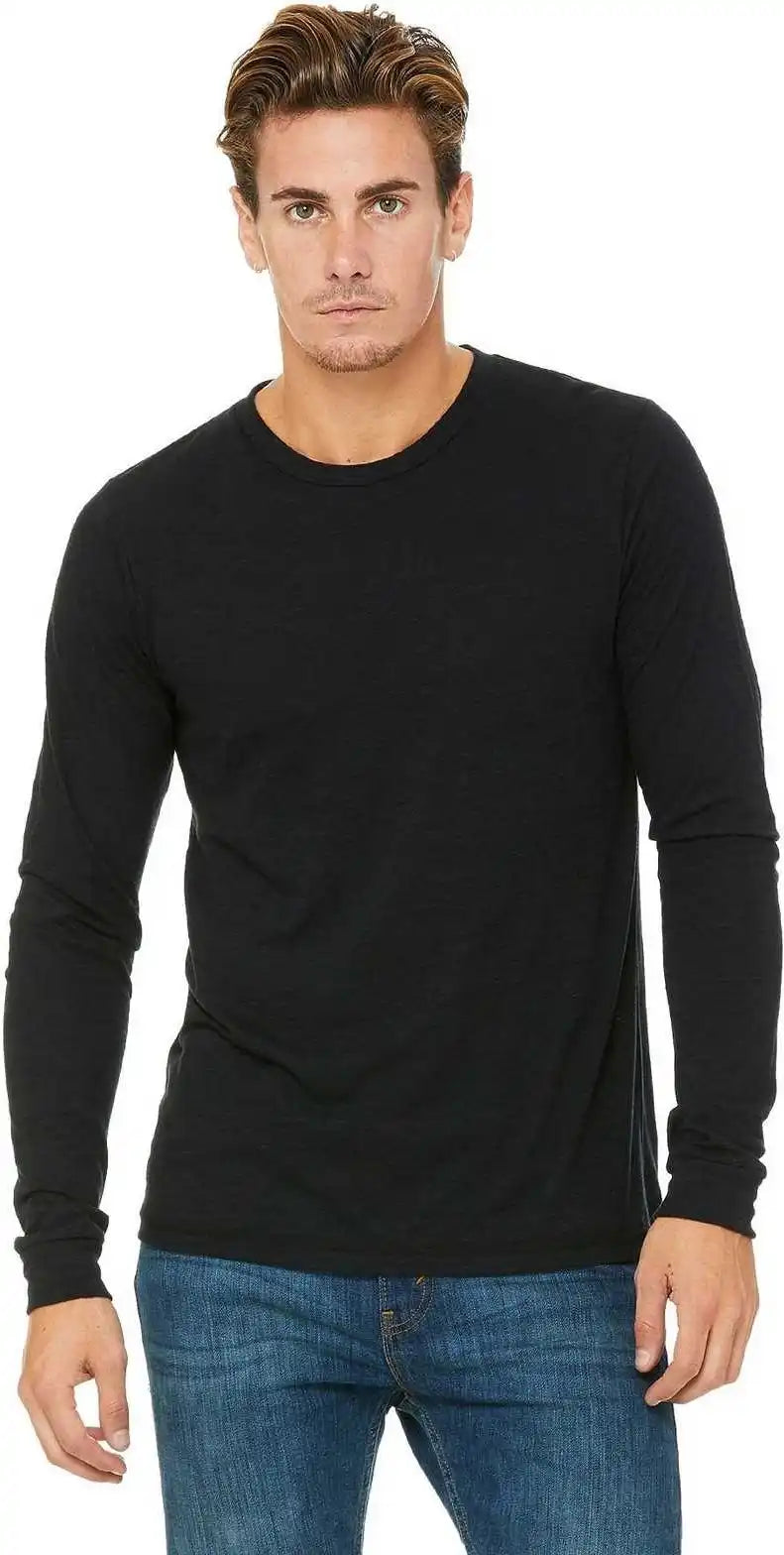 Bella + Canvas 3501 Unisex Jersey Long Sleeve Tee Solid Black Slub
