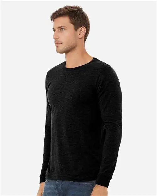 Bella + Canvas 3501cvc Heather Cvc Long Sleeve Tee - Solid Black Blend