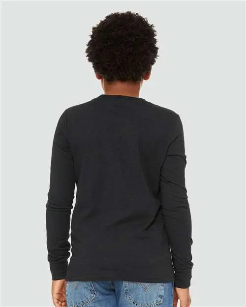 Bella + Canvas 3501ycvc Youth Heather Cvc Long Sleeve Tee - Black