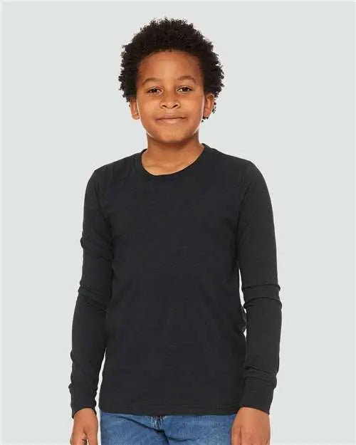 Bella + Canvas 3501ycvc Youth Heather Cvc Long Sleeve Tee - Black