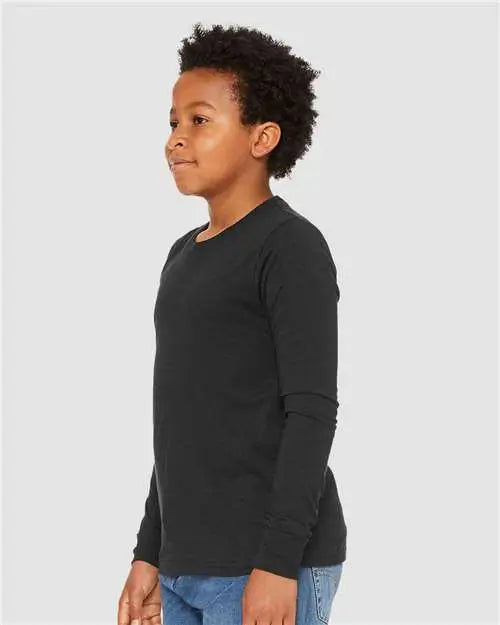 Bella + Canvas 3501ycvc Youth Heather Cvc Long Sleeve Tee - Black