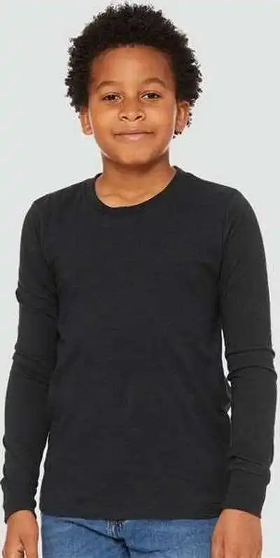 Bella + Canvas 3501ycvc Youth Heather Cvc Long Sleeve Tee Black