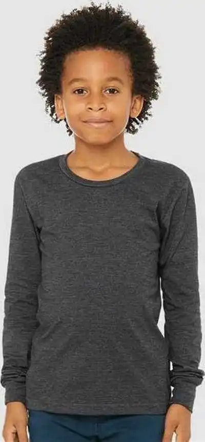 Bella + Canvas 3501ycvc Youth Heather Cvc Long Sleeve Tee - Dark Gray