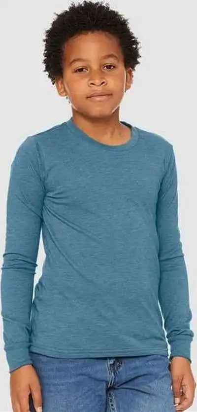 Bella + Canvas 3501ycvc Youth Heather Cvc Long Sleeve Tee Deep Teal