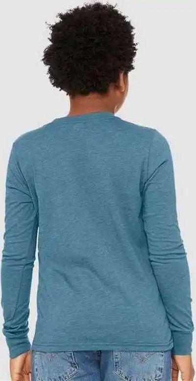 Bella + Canvas 3501ycvc Youth Heather Cvc Long Sleeve Tee Deep Teal