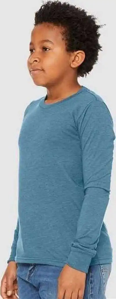 Bella + Canvas 3501ycvc Youth Heather Cvc Long Sleeve Tee Deep Teal