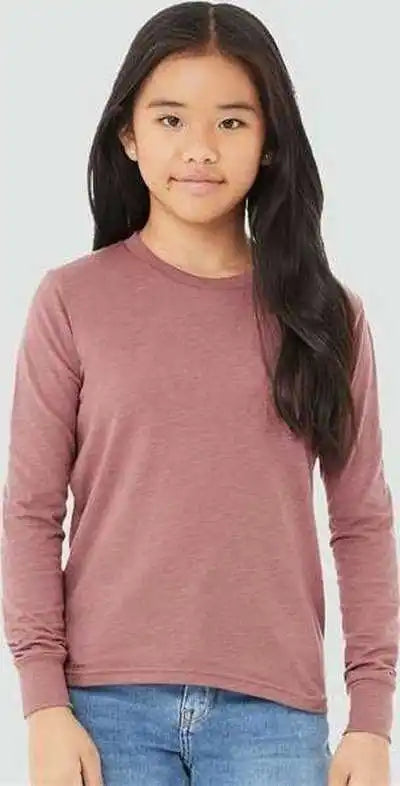 Bella + Canvas 3501ycvc Youth Heather Cvc Long Sleeve Tee Mauve