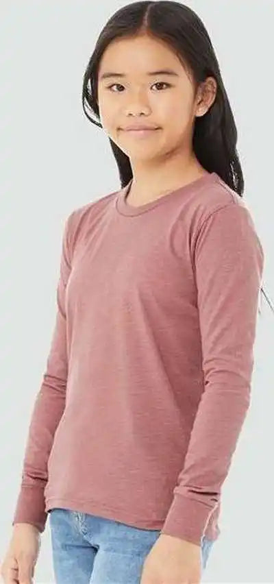 Bella + Canvas 3501ycvc Youth Heather Cvc Long Sleeve Tee Mauve