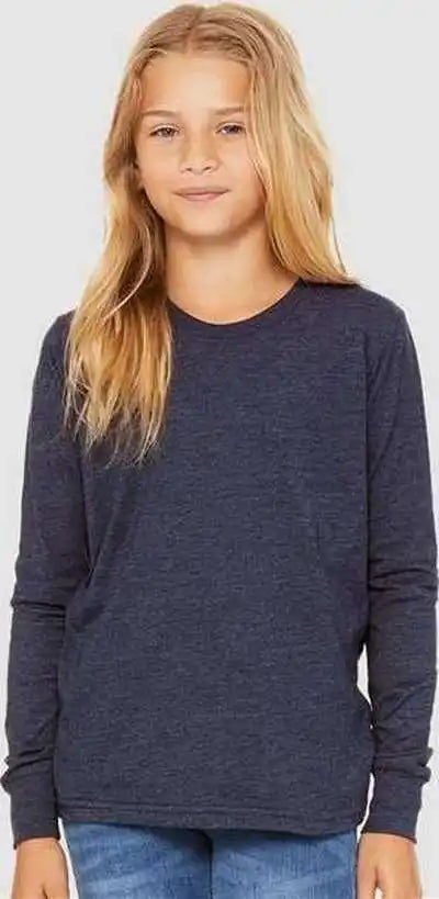 Bella + Canvas 3501ycvc Youth Heather Cvc Long Sleeve Tee Navy