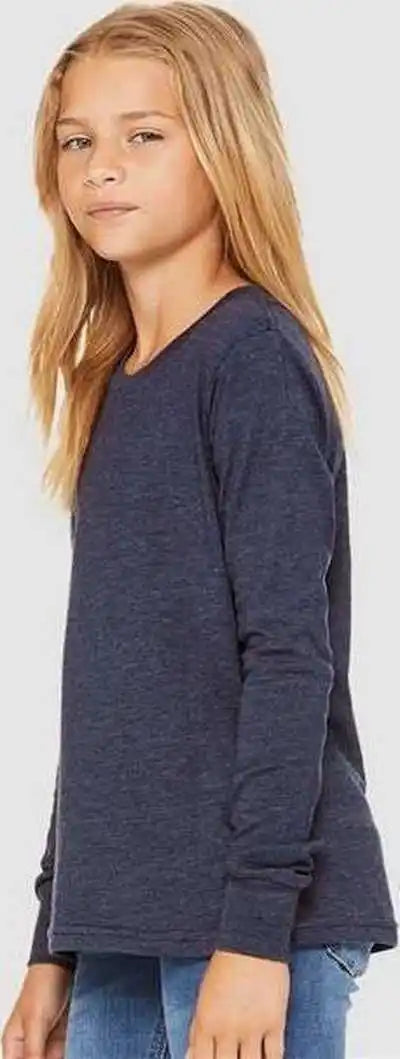 Bella + Canvas 3501ycvc Youth Heather Cvc Long Sleeve Tee Navy