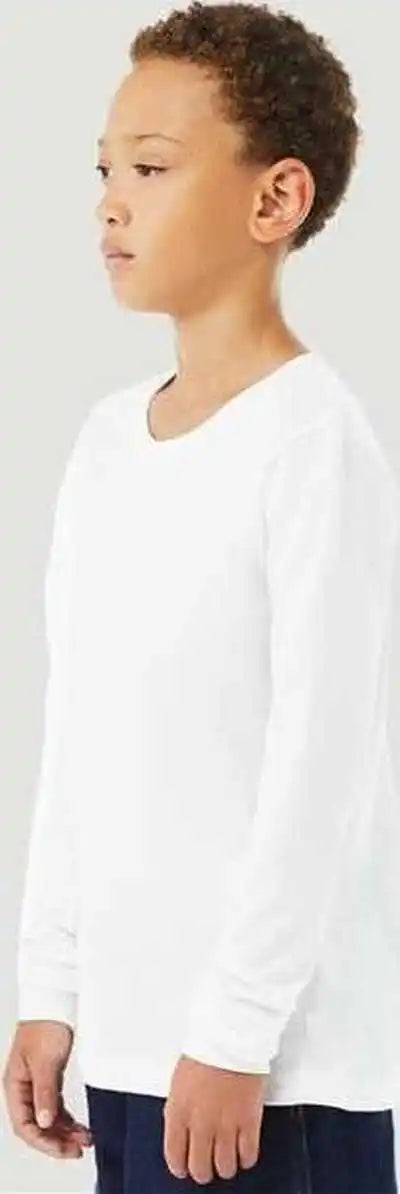 Bella + Canvas 3501ycvc Youth Heather Cvc Long Sleeve Tee Solid White Blend