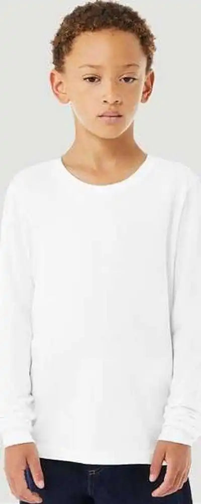 Bella + Canvas 3501ycvc Youth Heather Cvc Long Sleeve Tee Solid White Blend