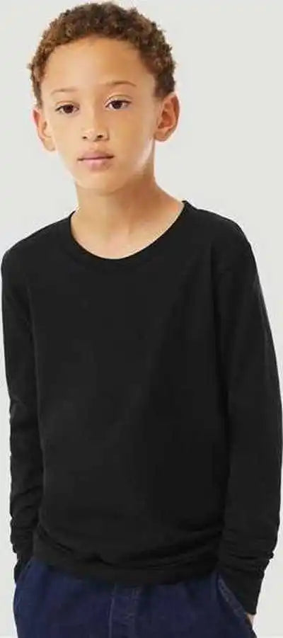 Bella + Canvas 3501ycvc Youth Heather Cvc Long Sleeve Tee Solid Black Blend