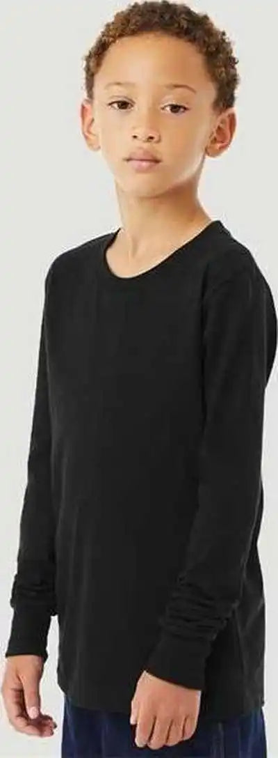 Bella + Canvas 3501ycvc Youth Heather Cvc Long Sleeve Tee Solid Black Blend