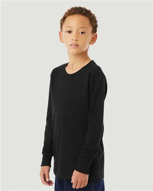Bella + Canvas 3501ycvc Youth Heather Cvc Long Sleeve Tee - Solid Black Blend