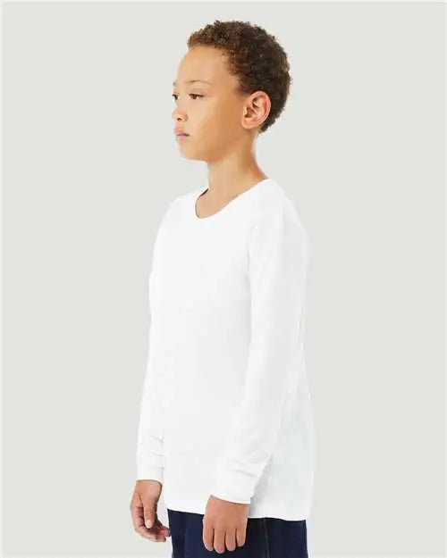 Bella + Canvas 3501ycvc Youth Heather Cvc Long Sleeve Tee - Solid White Blend