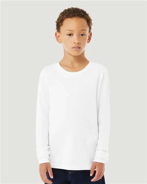 Bella + Canvas 3501ycvc Youth Heather Cvc Long Sleeve Tee - Solid White Blend